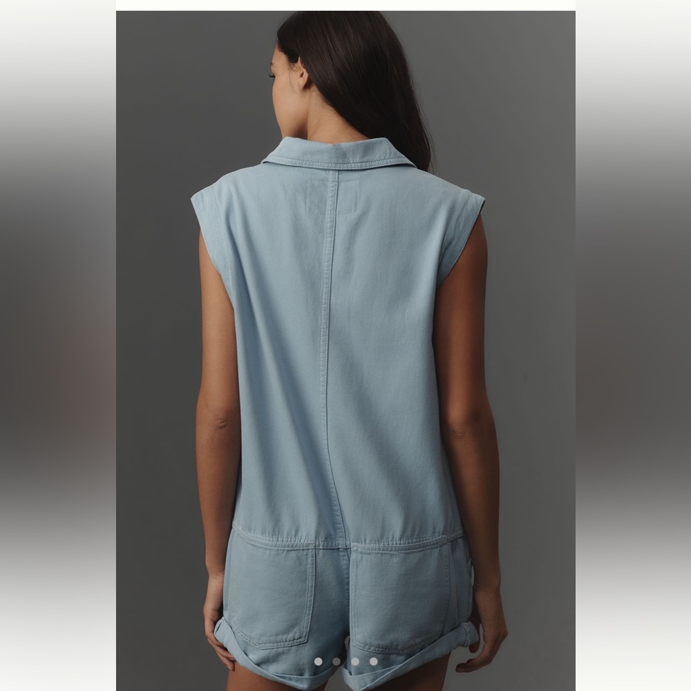 Anthropologie Pilcro Sleeveless Collared Romper Blue Sz Small - Picture 3 of 15